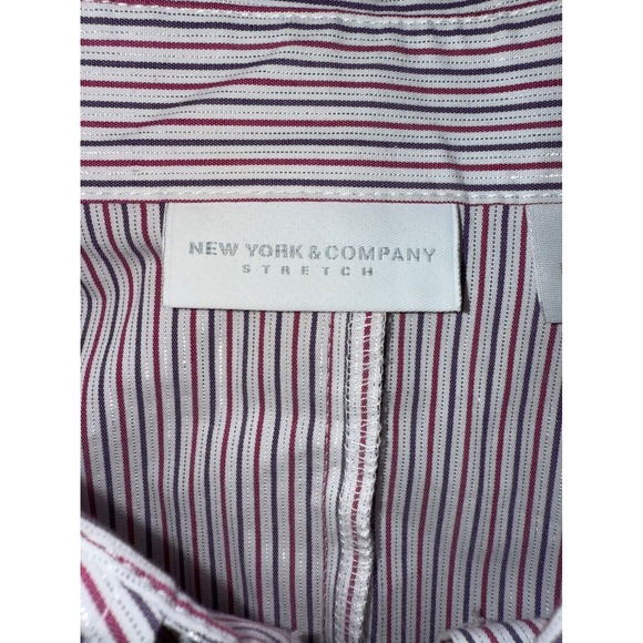 New York Co Stretch Striped Button Up Shirt Sz XS Jeweled Buttons Preppy Work - Picture 8 of 11